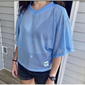 Vintage Blue sports Reebok Cropped football Jersey top Shirt 1990